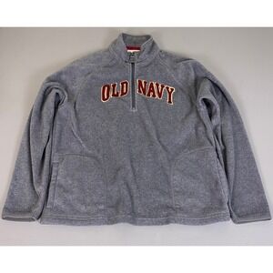 Old Navy Fleece Sweater Men's XL Gray 1/4 Zip Pullover Spellout Logo Vintage Y2K